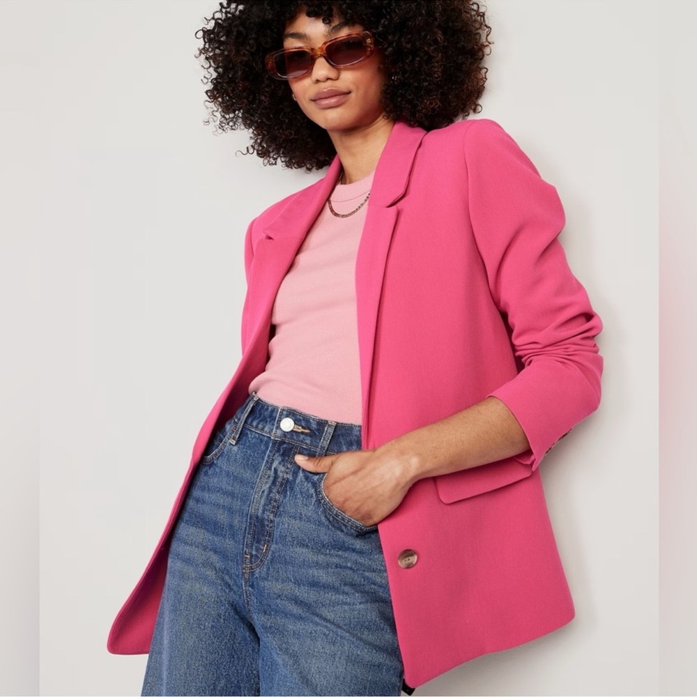 New Old Navy Plus Size Hot Pink Taylor Relaxed 2 Button Suit Blazer Coat 3X